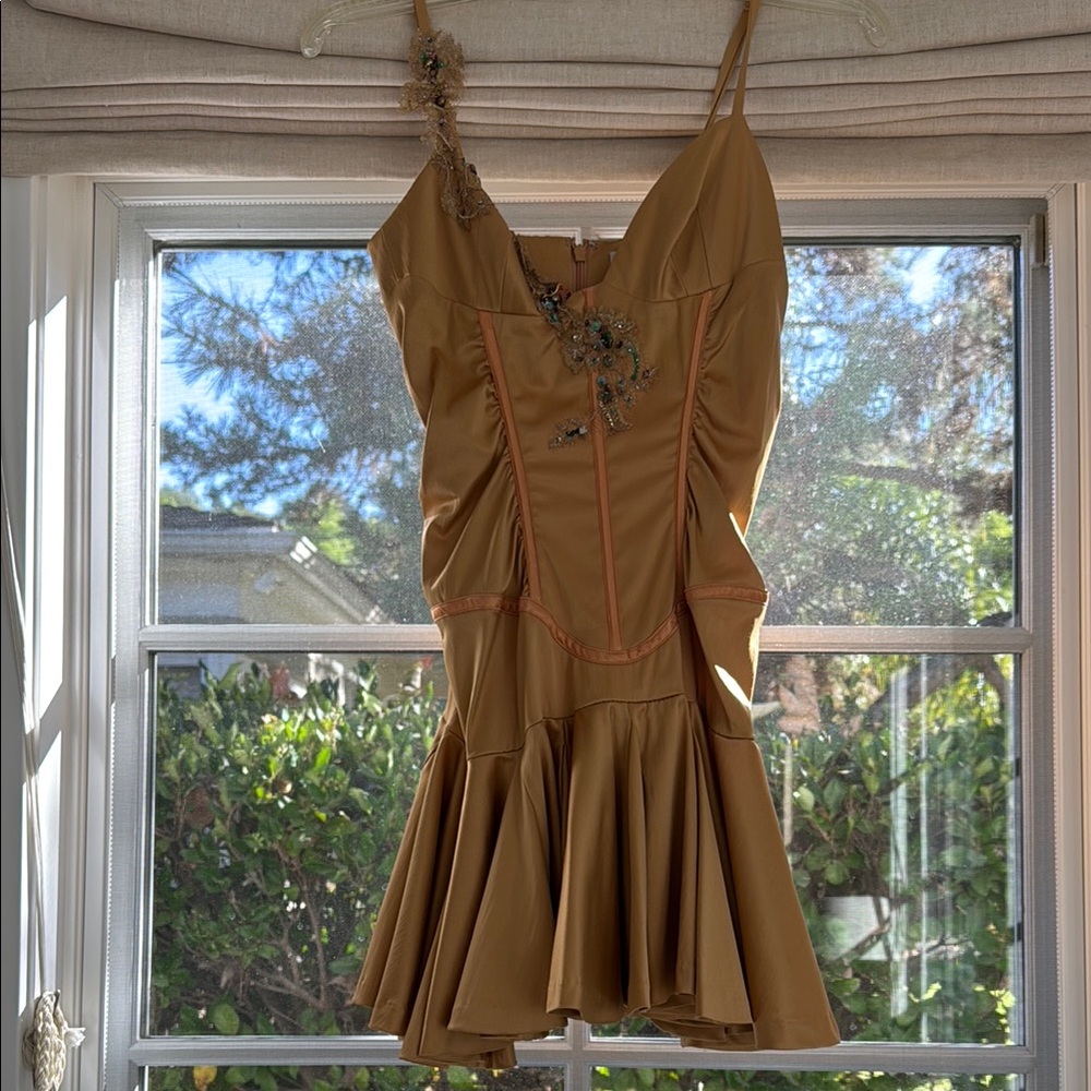 Golden Pleated Mini Dress